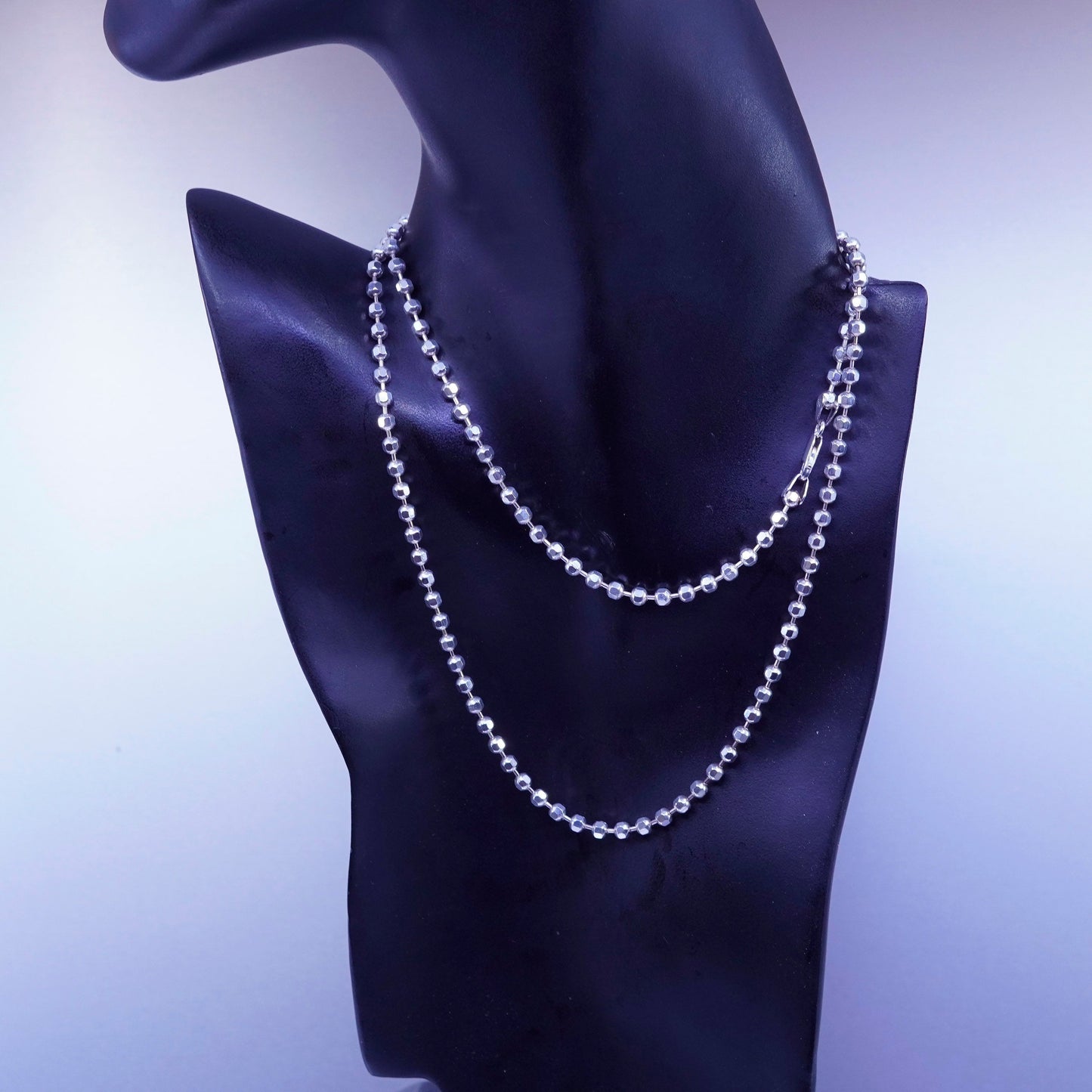 30” 3mm, vintage Italy Milor Sterling 925 silver bead chain necklace