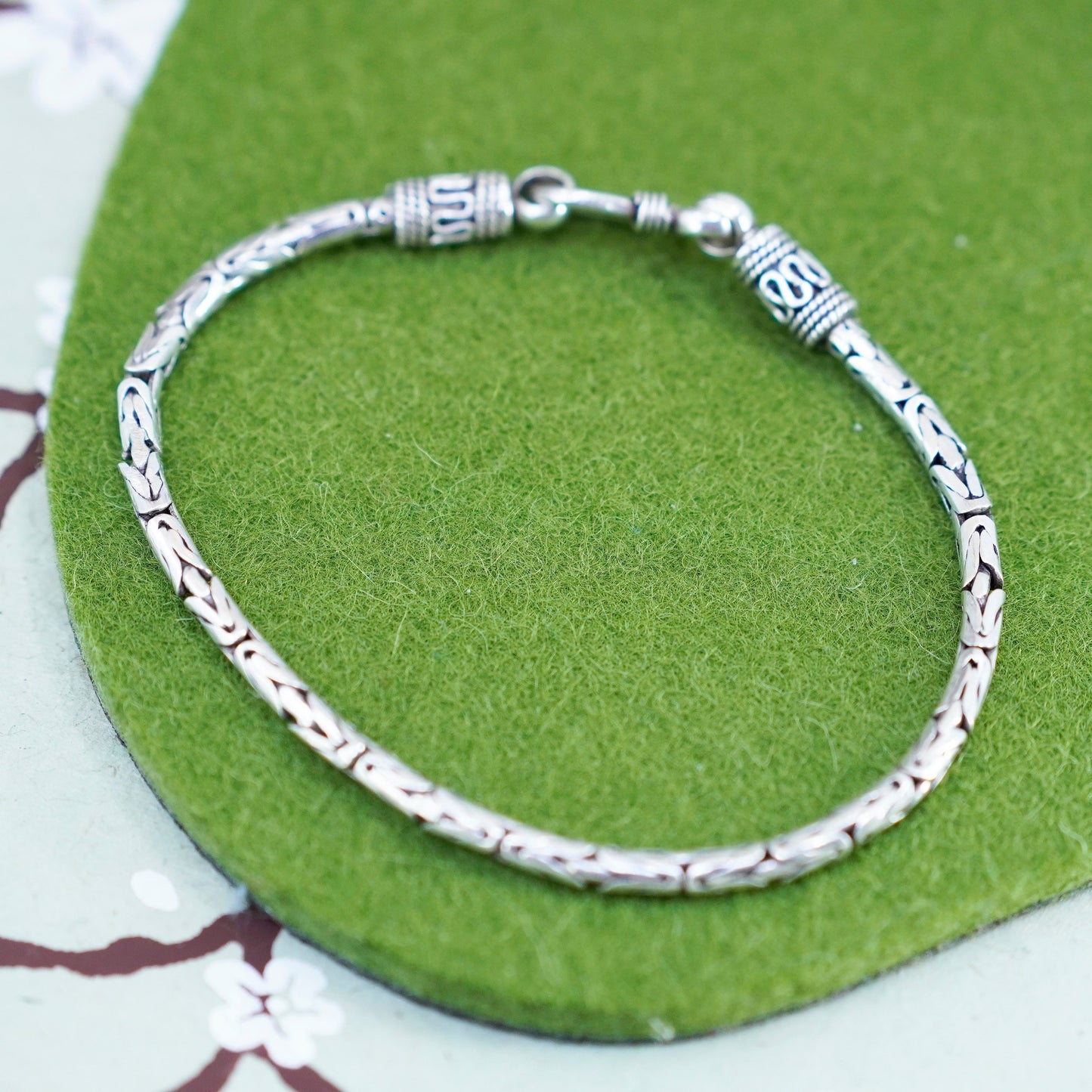 7.5”, vintage Sterling silver handmade bracelet, 925 Byzantine, birdcage chain