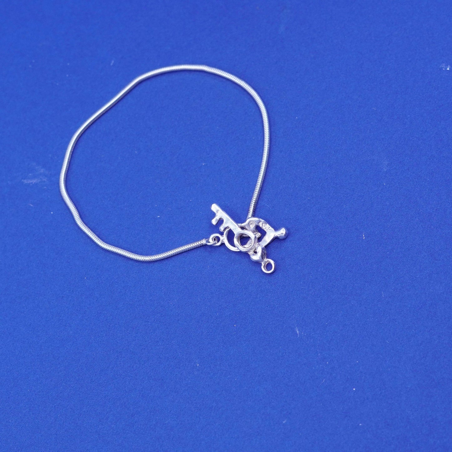 7.25”, 1.6mm, Sterling silver handmade bracelet, 925 snake chain w/ key N heart
