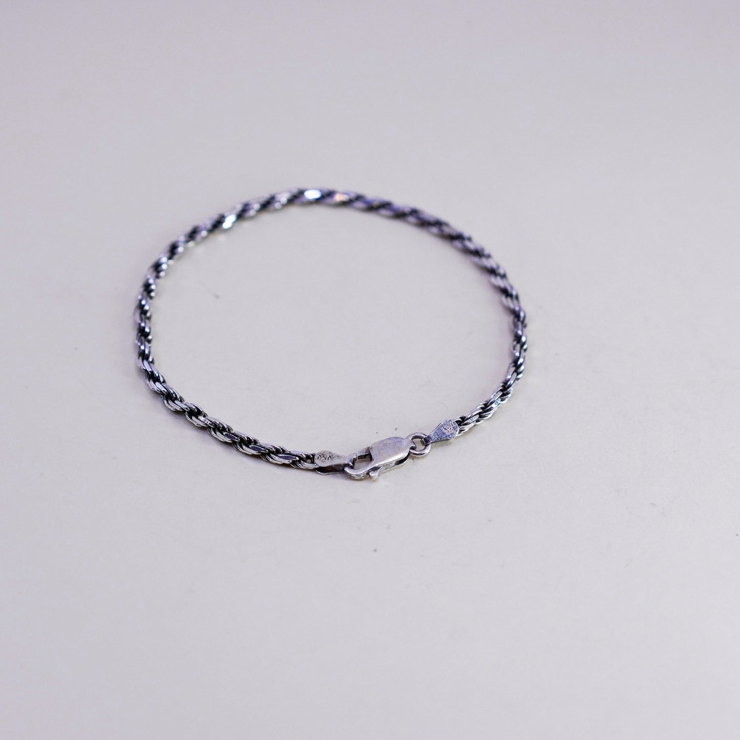 7”, 3mm, vintage Sterling silver rope chain, Italy 925 men’s bracelet