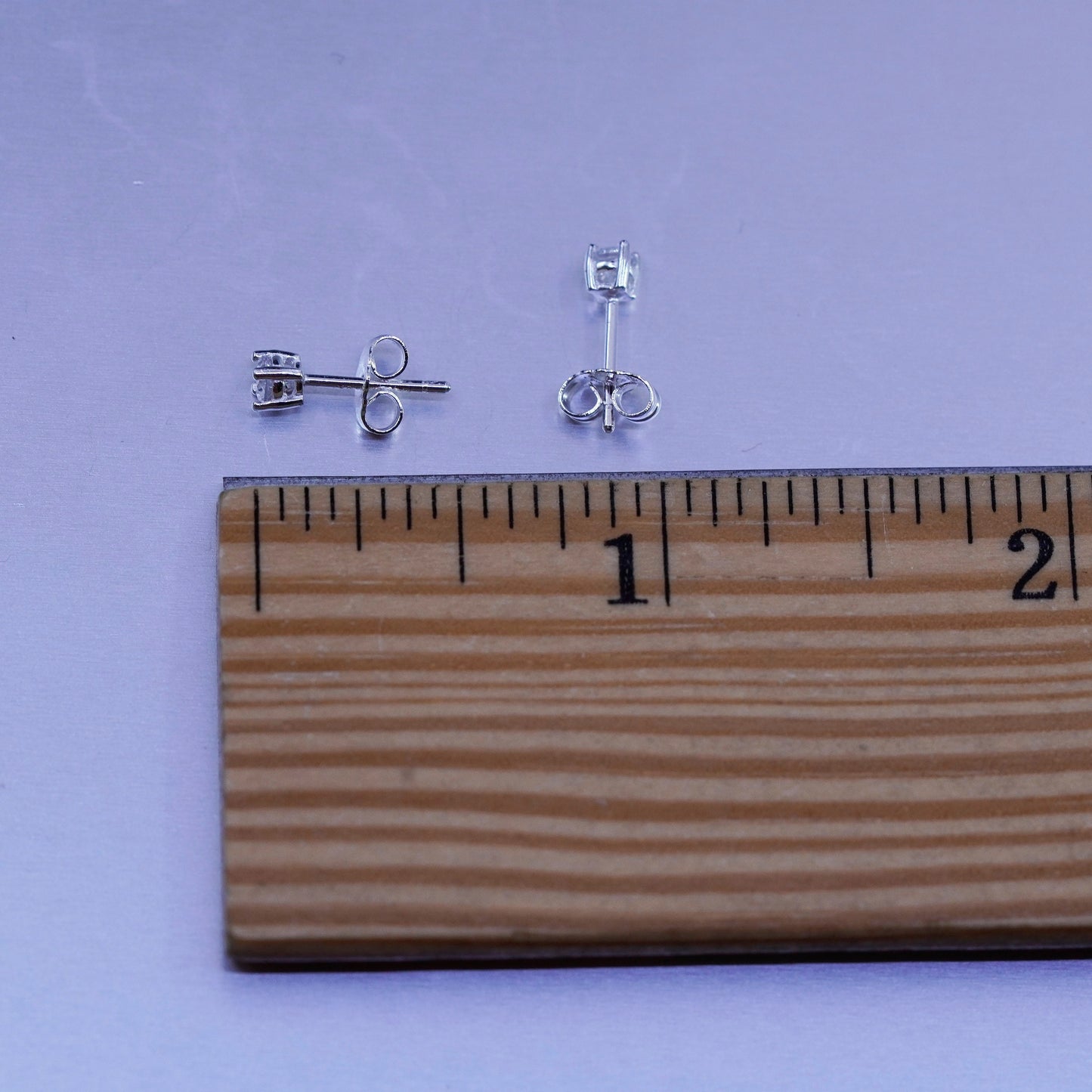 3mm, Vintage Sterling 925 silver earrings, studs with cz inlay