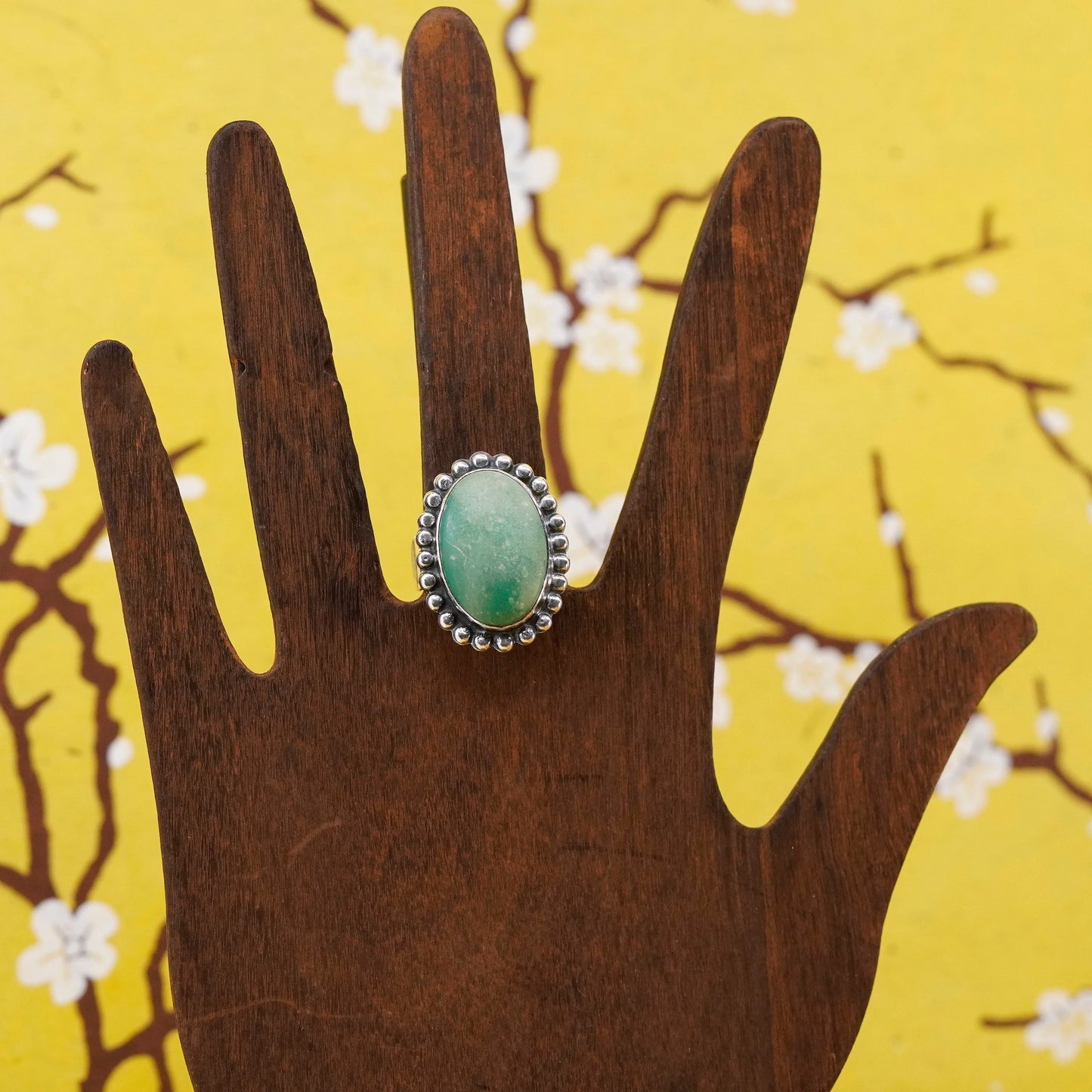 Size 7, vintage Sterling 925 silver handmade ring with turquoise and beads