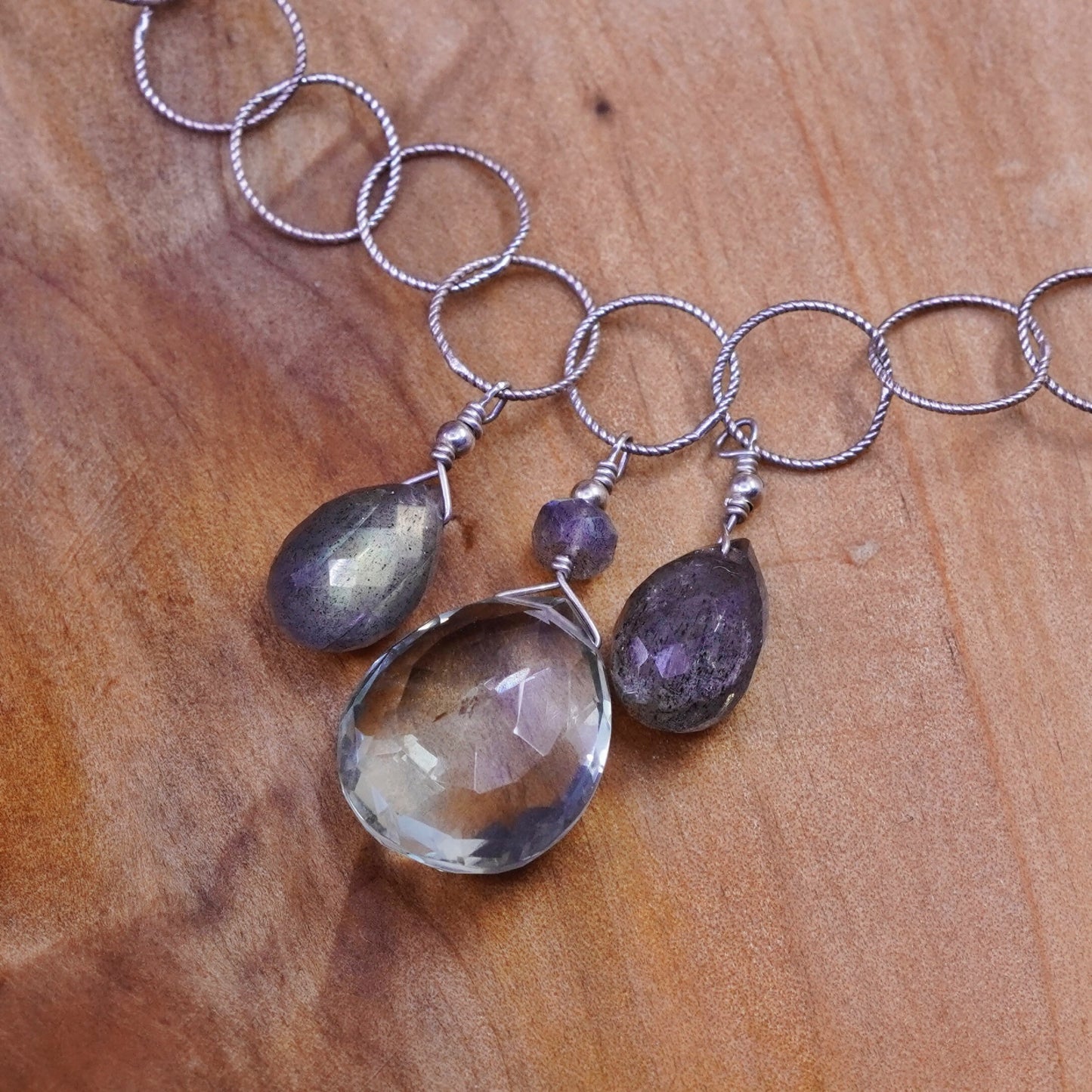 16+2”, sterling silver necklace, 925 circle chain teardrop peridot pendant