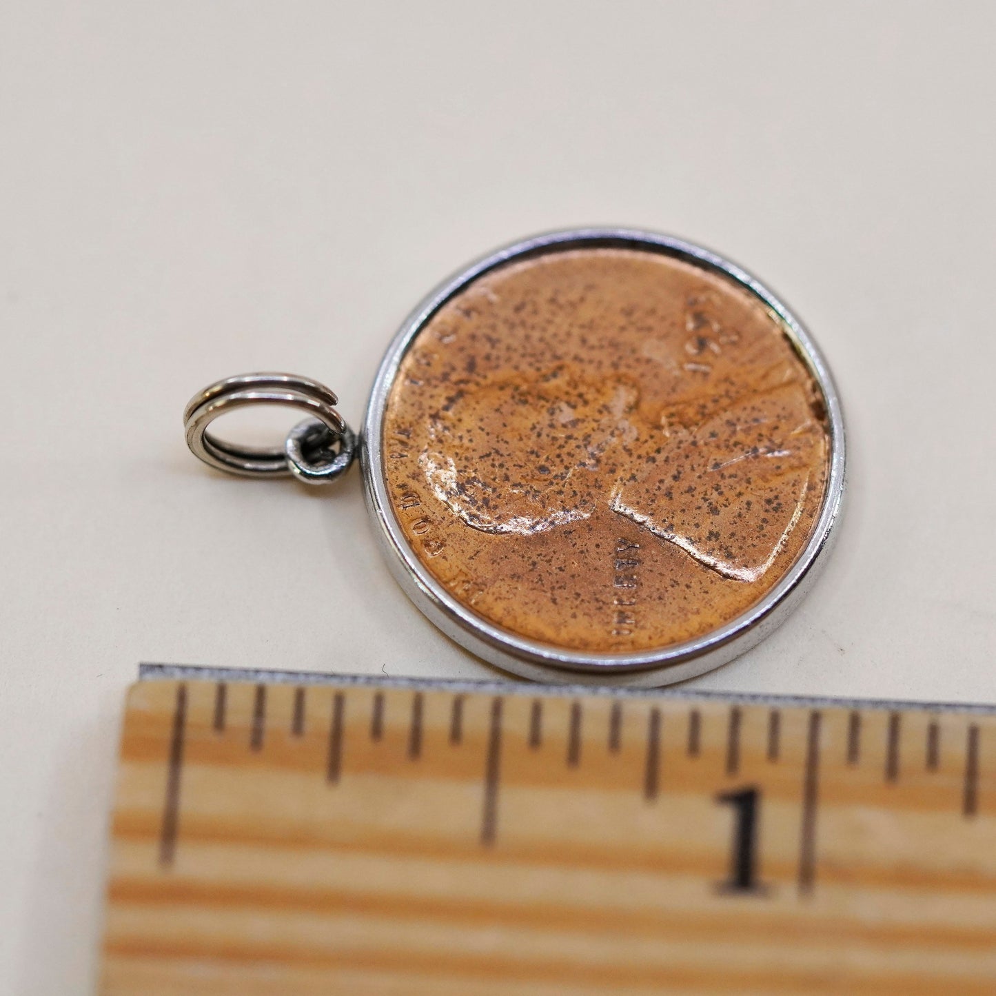Vintage Sterling silver handmade pendant, 925 coin charm embossed “keep me
