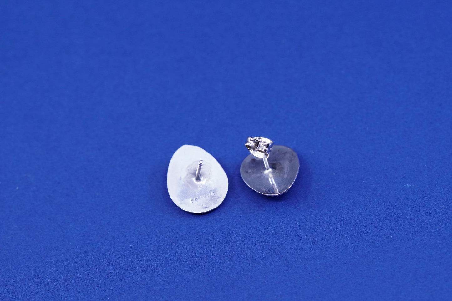 Native American sterling silver handmade earrings, 925 bear paw studs obsidian