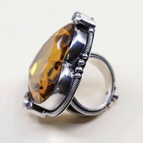 Sz 8, Vtg Massive Cocktail Mars And Valentine Huge Sterling Yellow Crystal Ring
