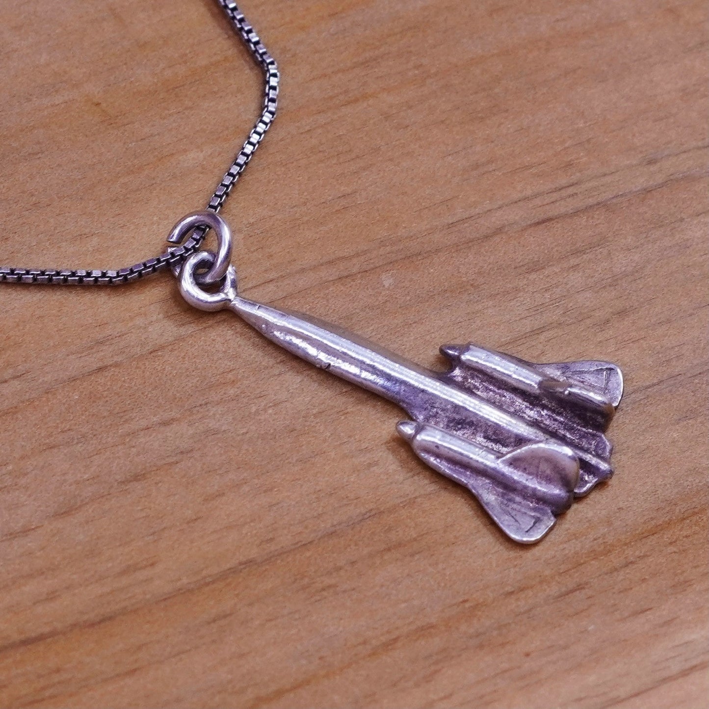 18”, Sterling silver handmade necklace, 925 box chain with airplane jet pendant