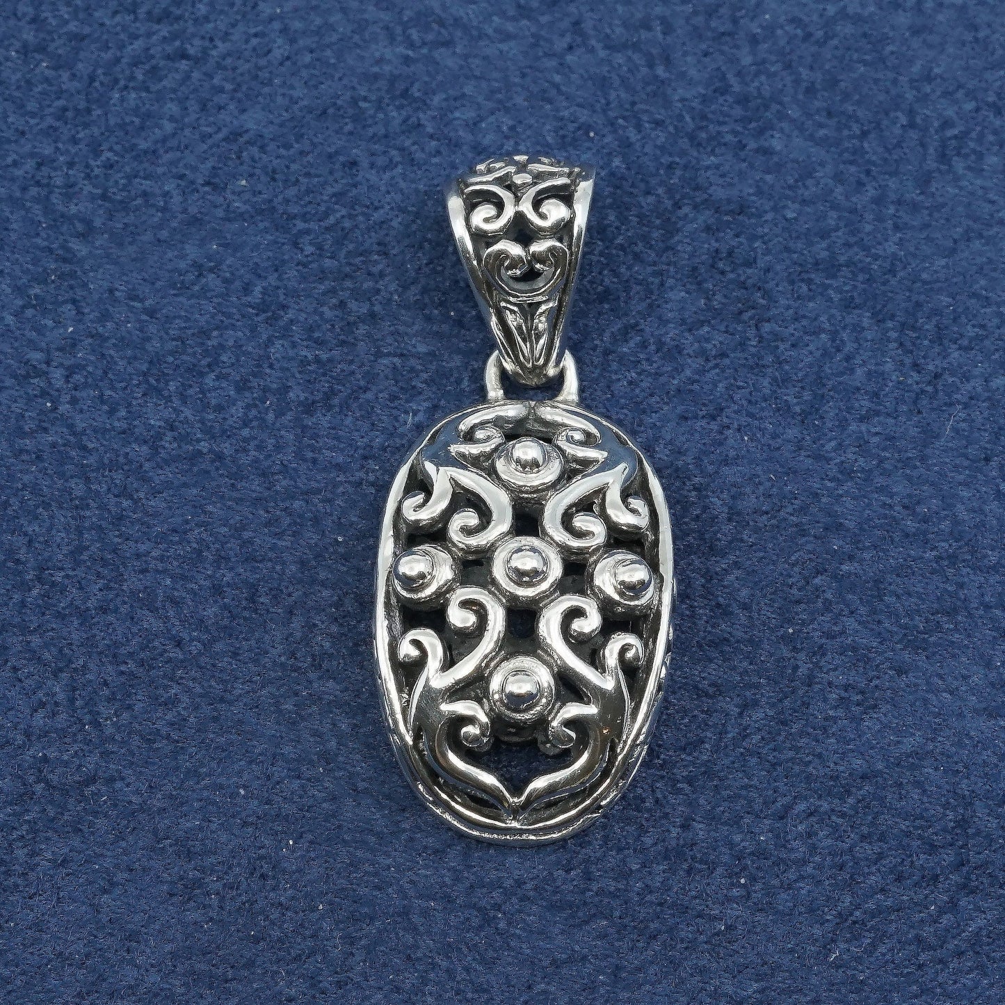 vtg Sterling silver handmade pendant, 925 filigree bali pendant