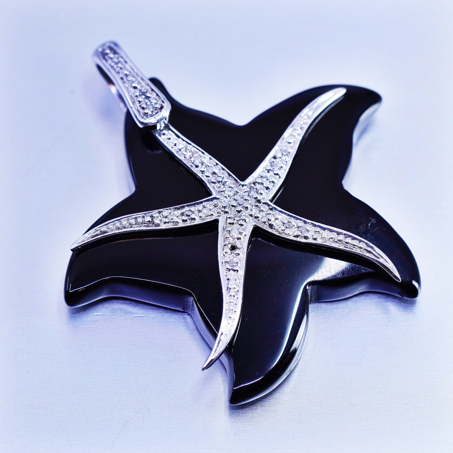Antique Sterling 925 silver 925 starfish with obsidian and cluster cz
