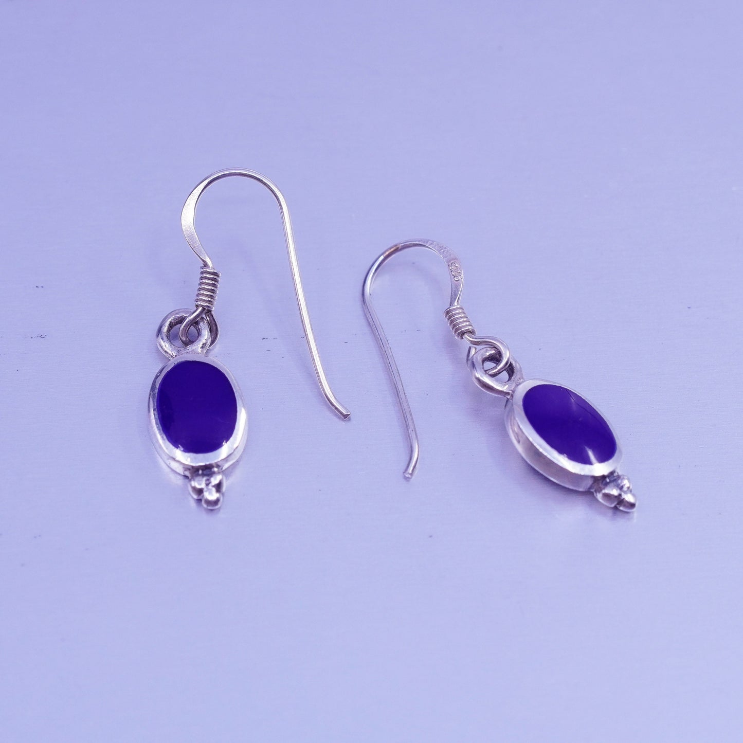 Vintage Sterling 925 silver handmade earrings with blue onyx