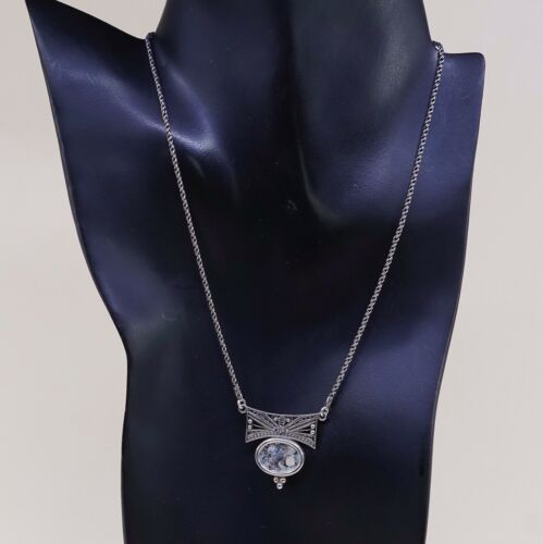 18” 2mm, Vtg 925 Sterling 925 Silver Twisted Snake chain Necklace W/ Roman Glass