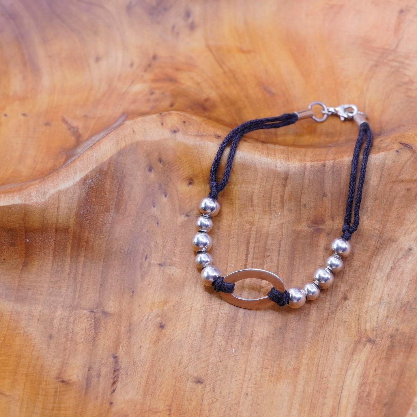 7”, vintage Sterling 925 silver bracelet, with oval tag and beads