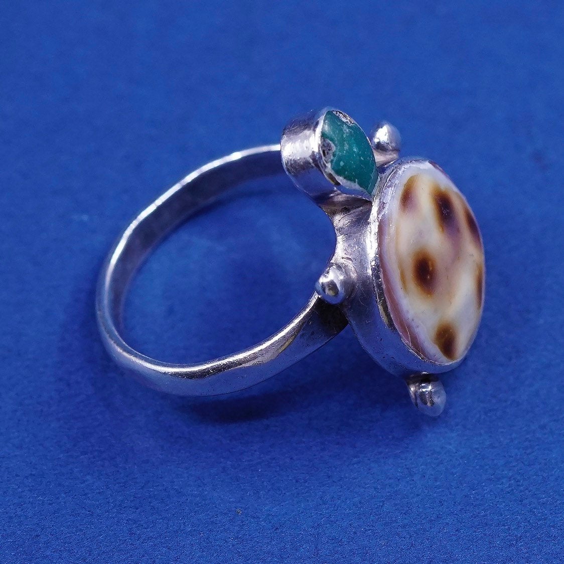 sz 7.25, Native American Sterling silver handmade ring, 925 turtle w/ turquoise