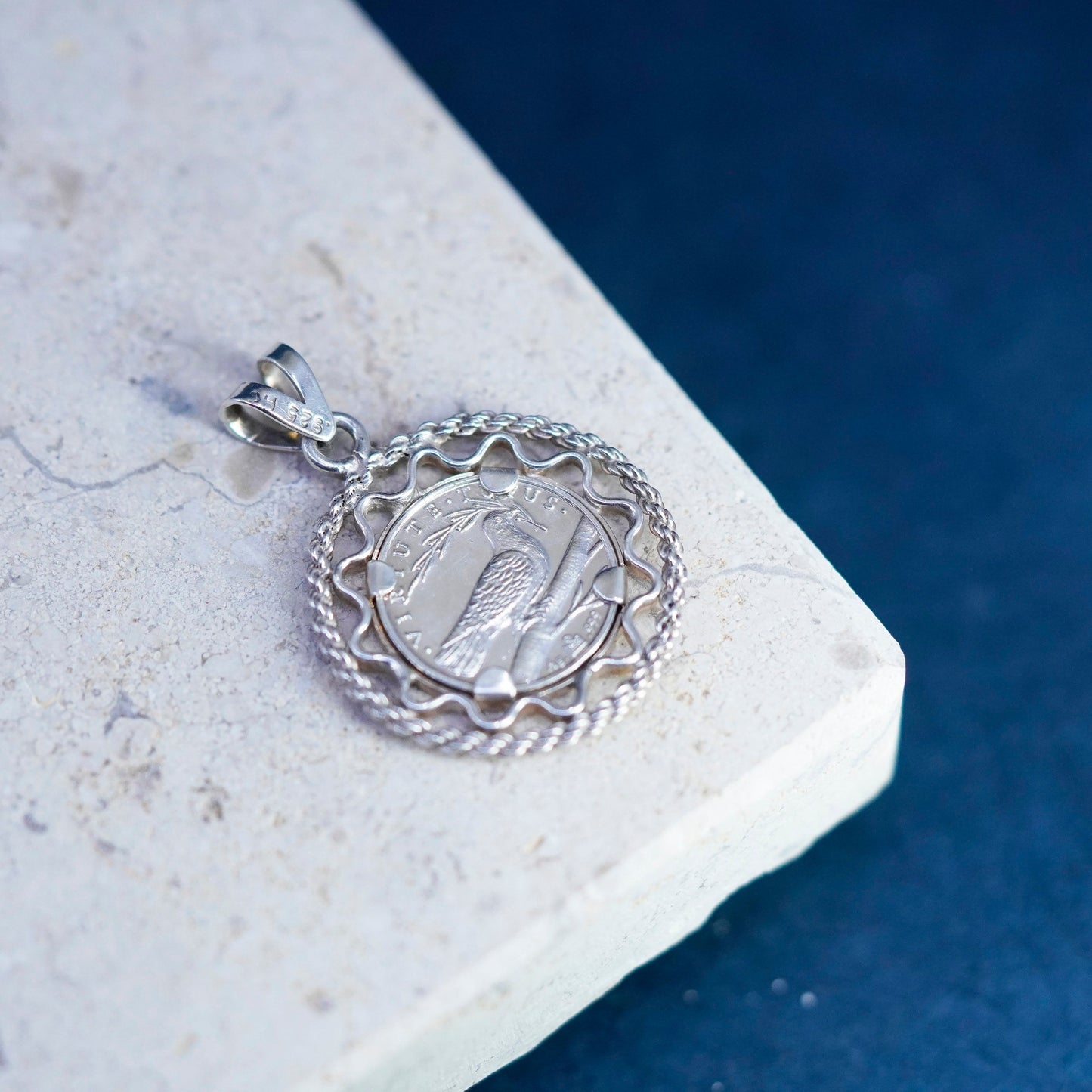 Vintage VIRTUE TUTUS 999 fine silver coin pendant