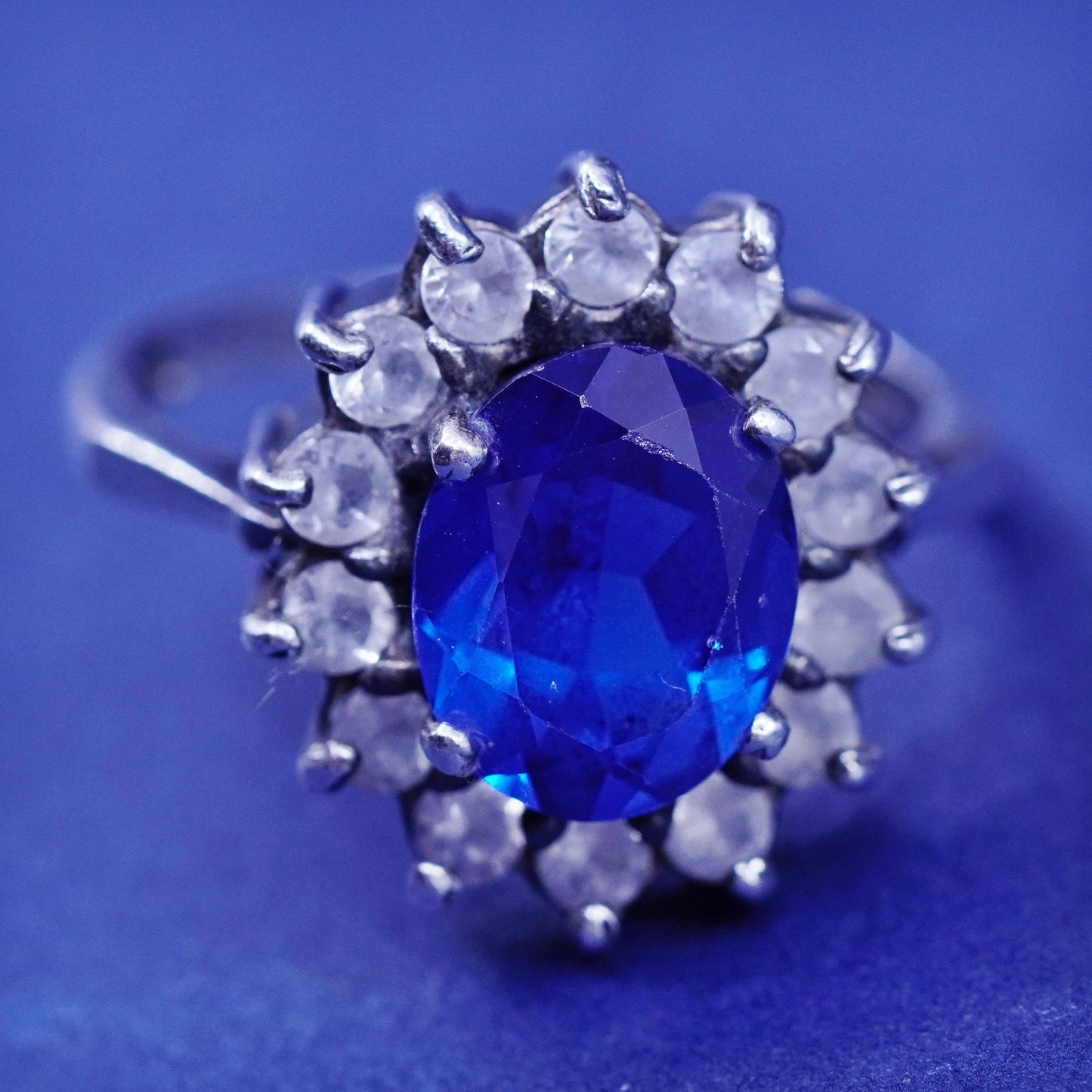 Size 6.5, vintage Sterling 925 silver engagement ring with topaz and clear cz