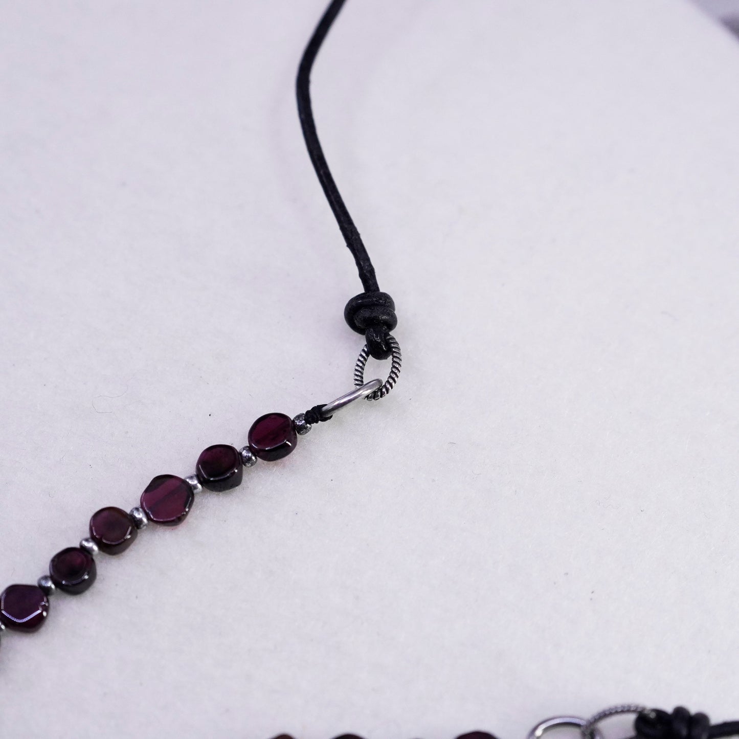 18”, Silpada RARE N1898 Garnet Leather Sterling Silver Heart Pendant Necklace