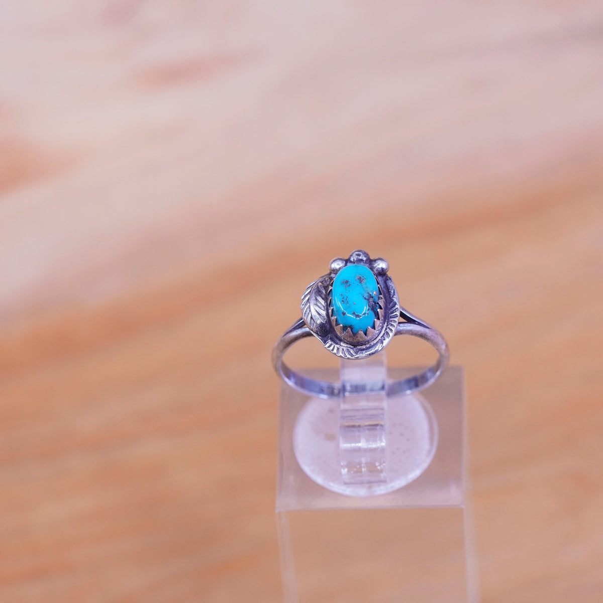 sz 6, Sterling silver handmade ring jewelry, southwestern 925 w/ turquoise leaf