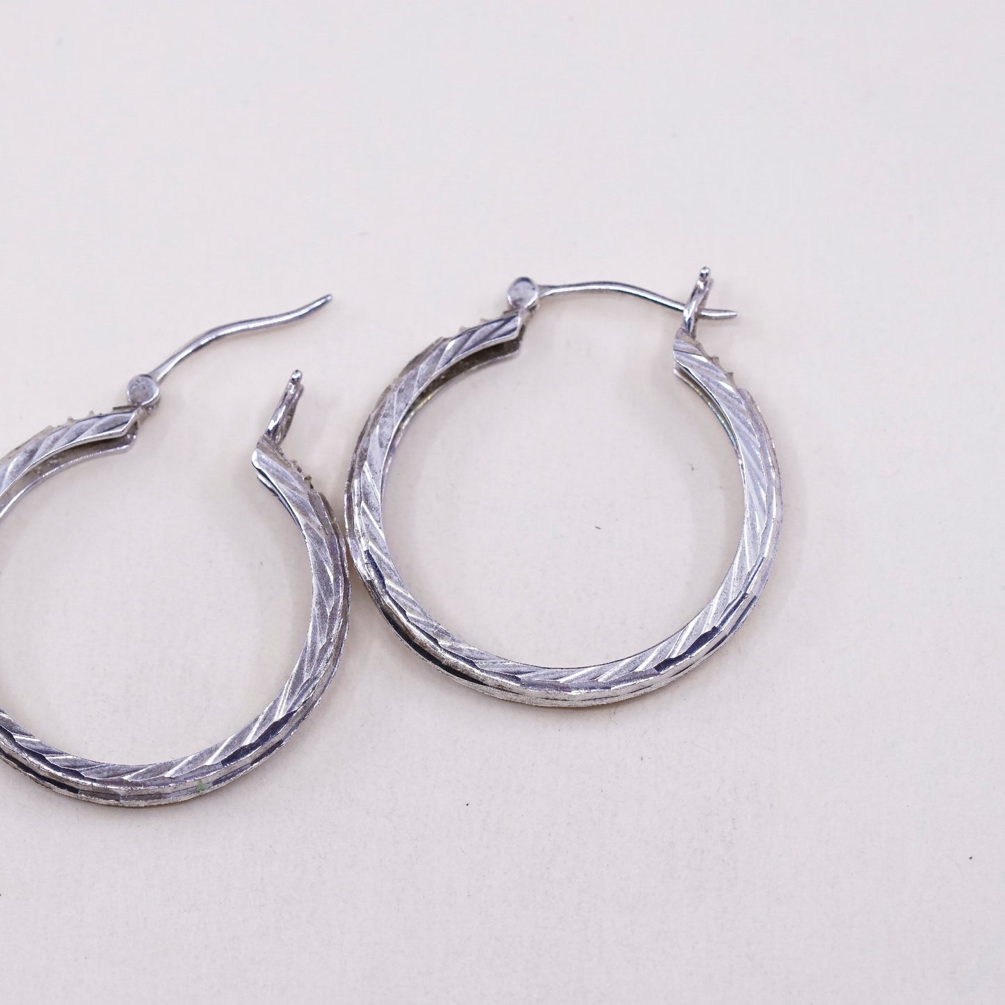 1.25”, VTG sterling silver loop earrings, textured minimalist primitive hoops