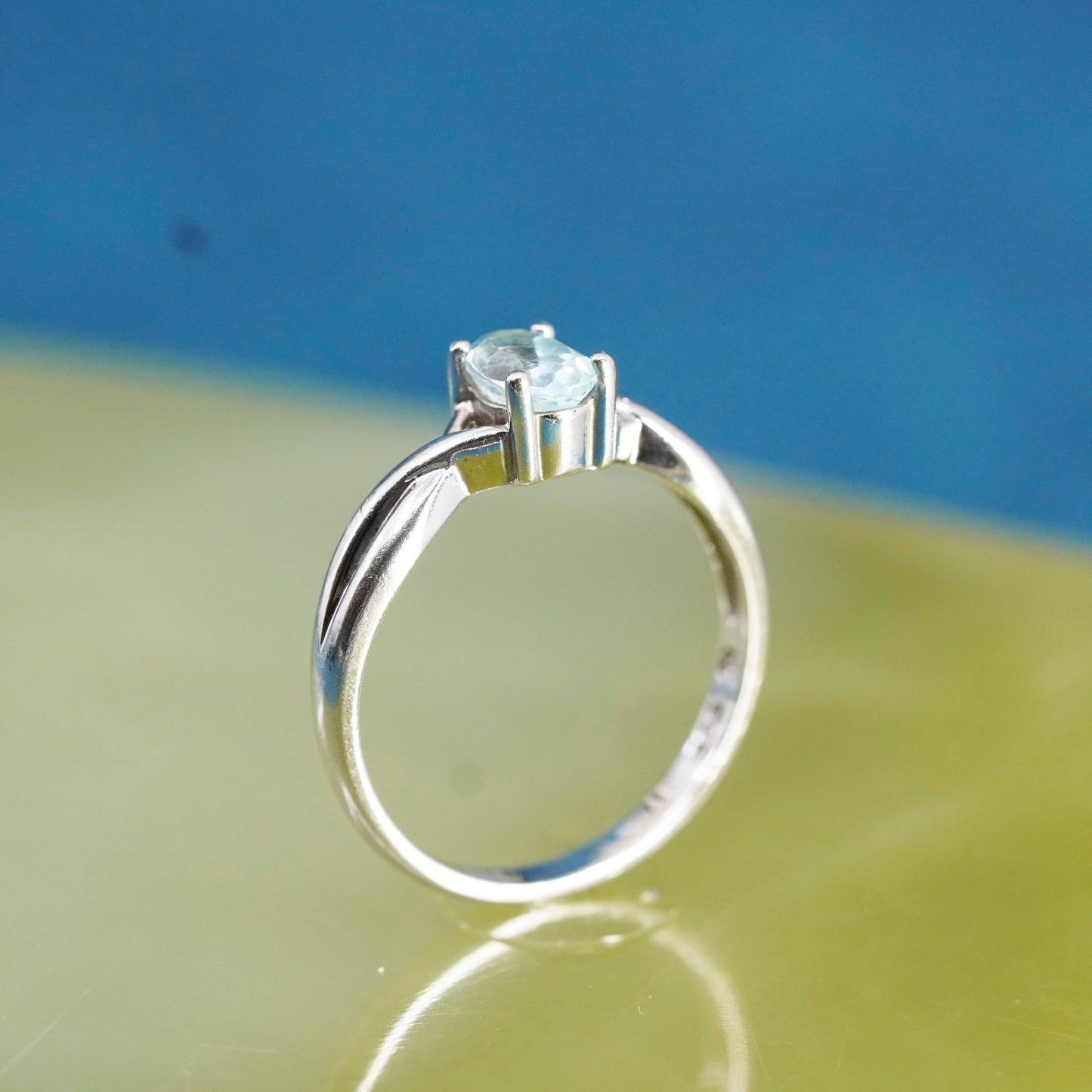 Size 6, vintage Sterling silver handmade ring, 925 stackable ring with topaz