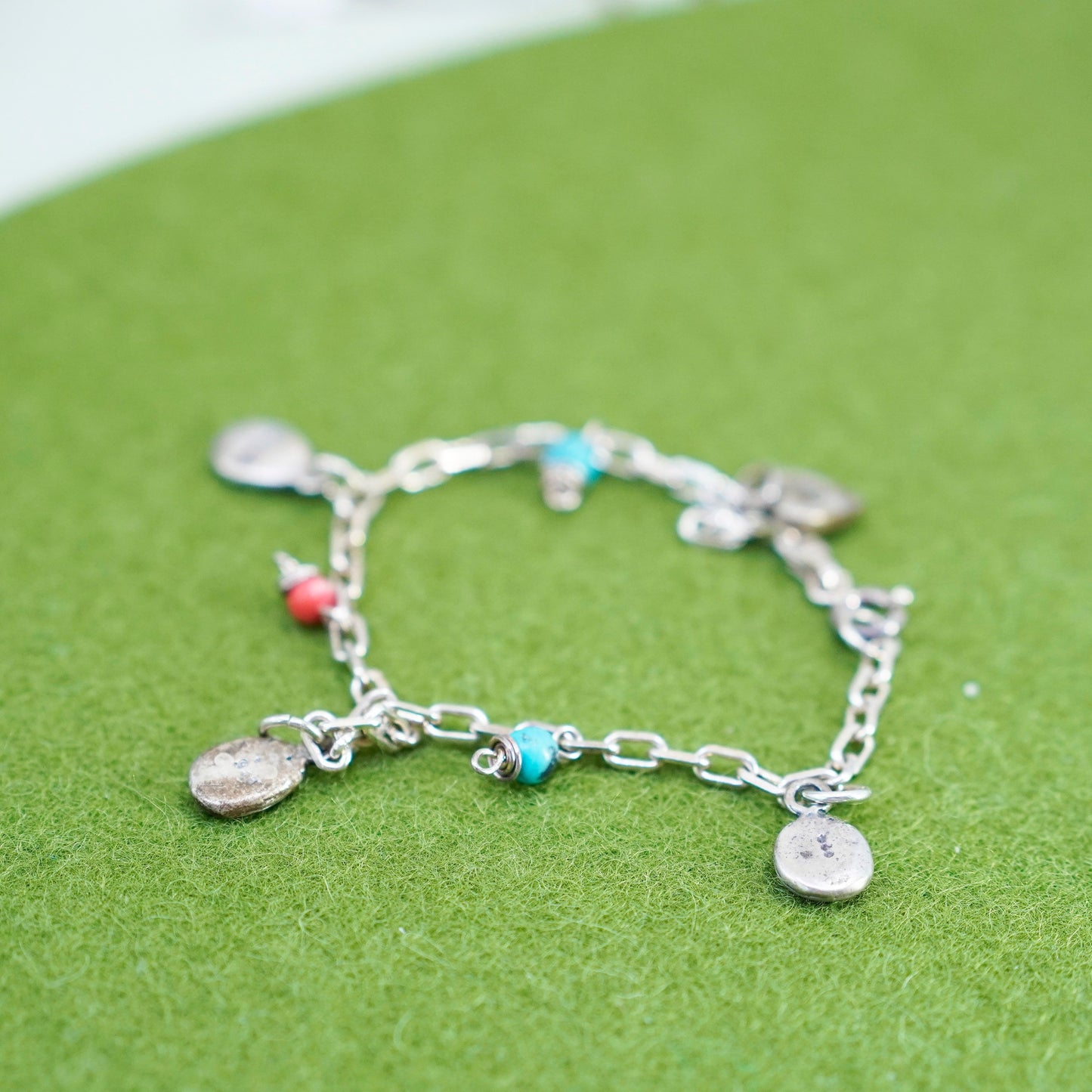 6.5”, sterling 925 silver circle charm bracelet friends balance love charm