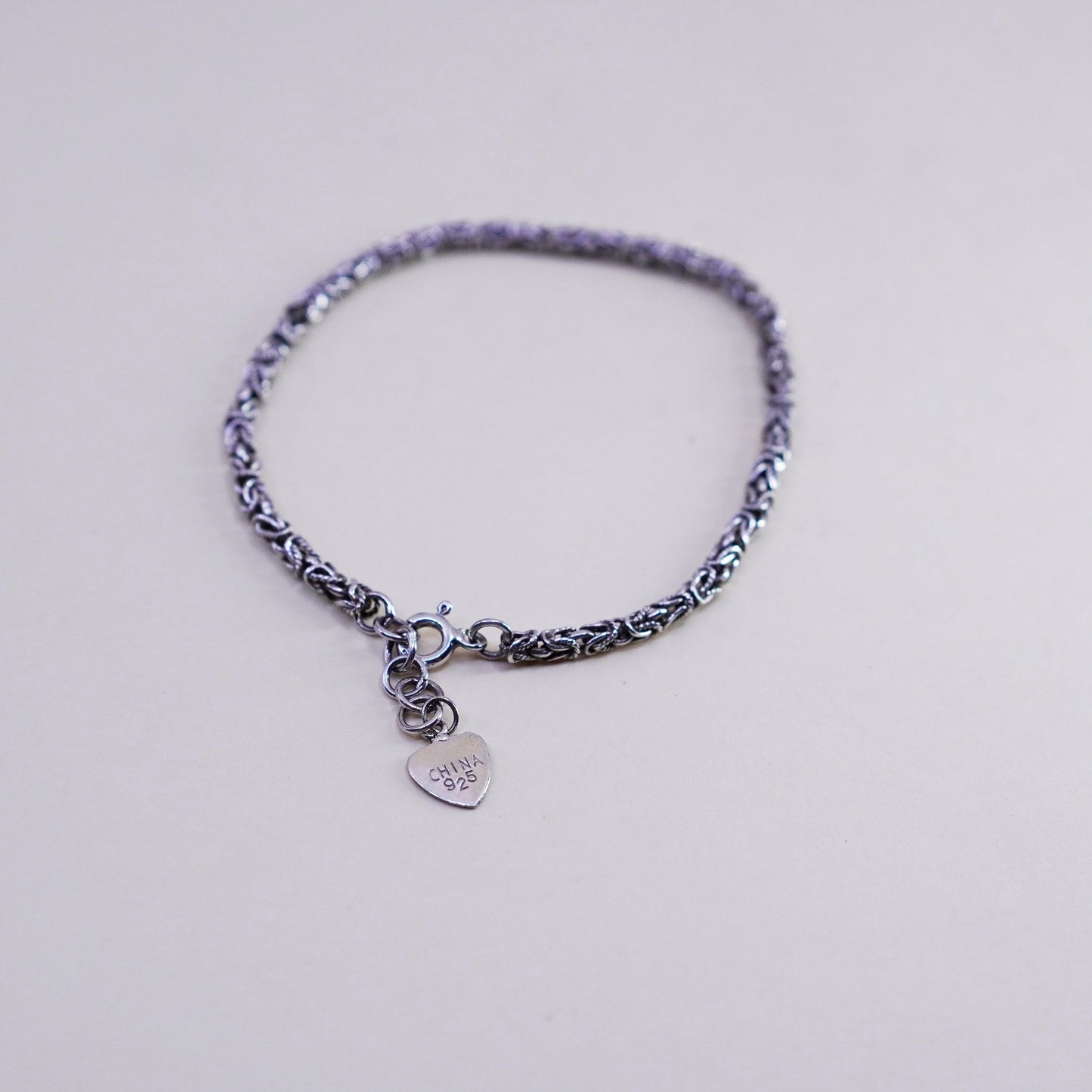 7”, bold Sterling silver handmade bracelet, 925 Byzantine, birdcage chain