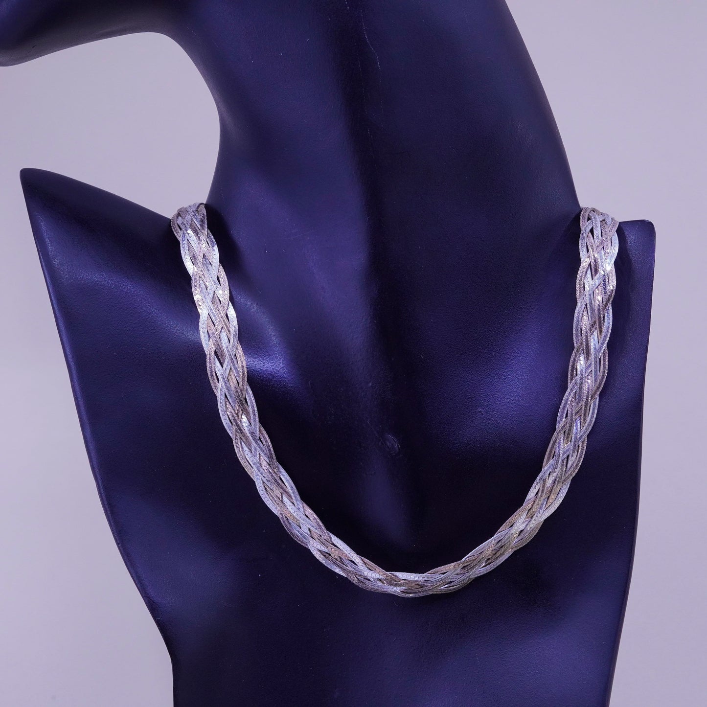 18”, Italy 6 Strands 925 Sterling Silver Woven Braided Herringbone necklace