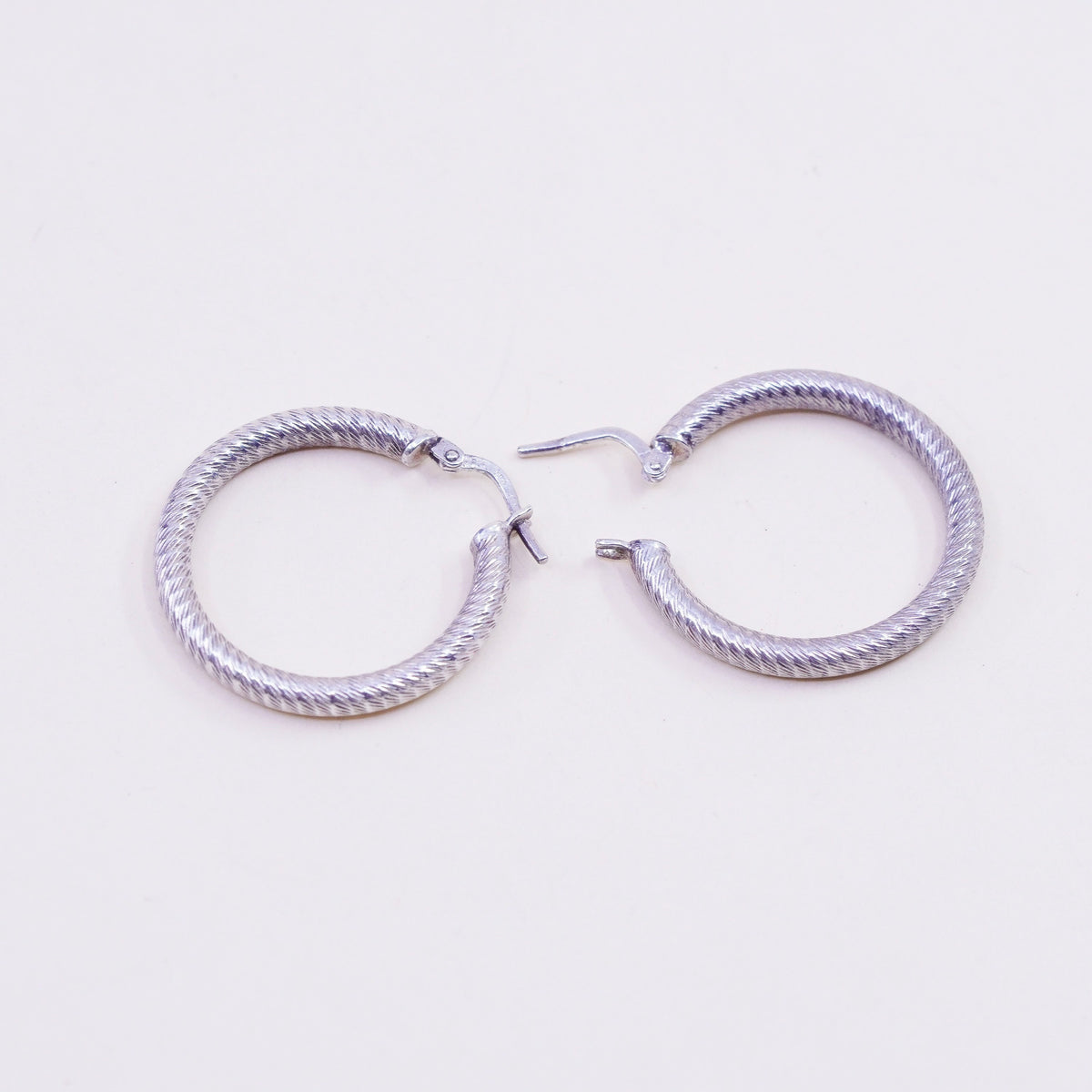 1” Vintage sterling silver loop earrings, textured primitive hoops