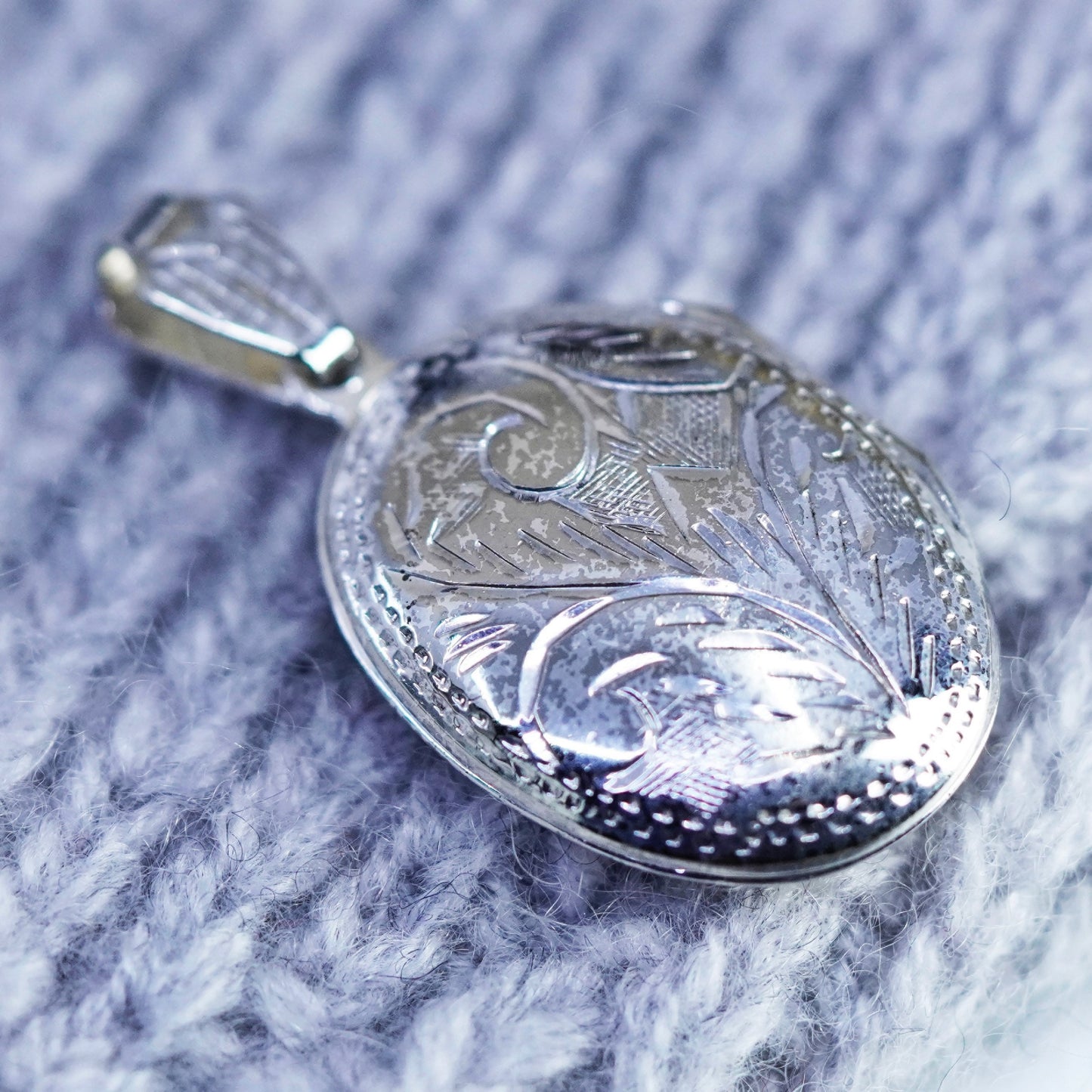 Vintage Sterling silver handmade pendant, textured 925 oval two photos locket