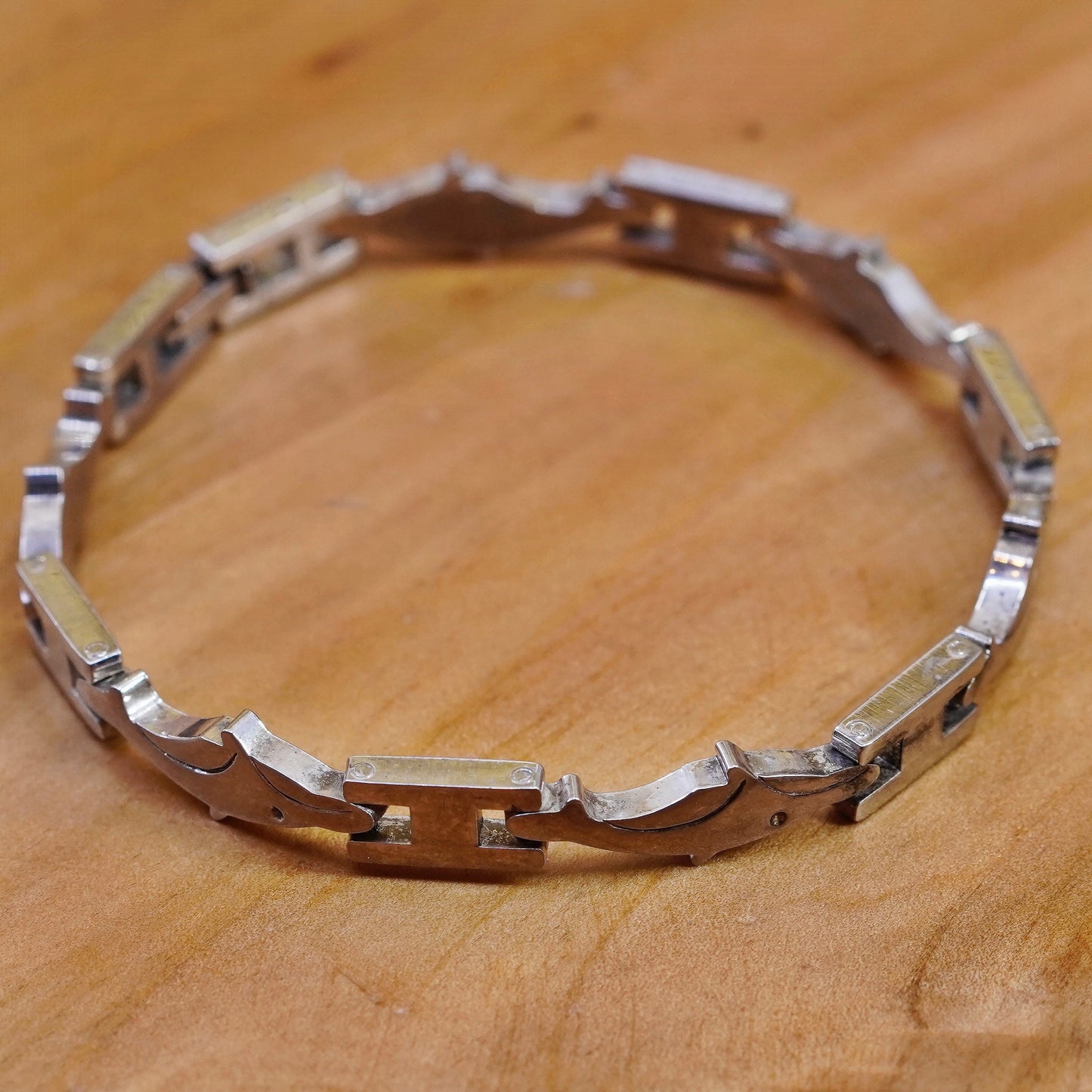 7”, vintage Sterling silver handmade bracelet, 925 dolphin chain