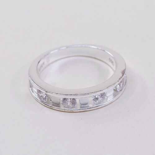 Sz 8.5, Vtg Sterling Silver Ring, Thailand 925 Modern Disney Band Ring W/ CZ