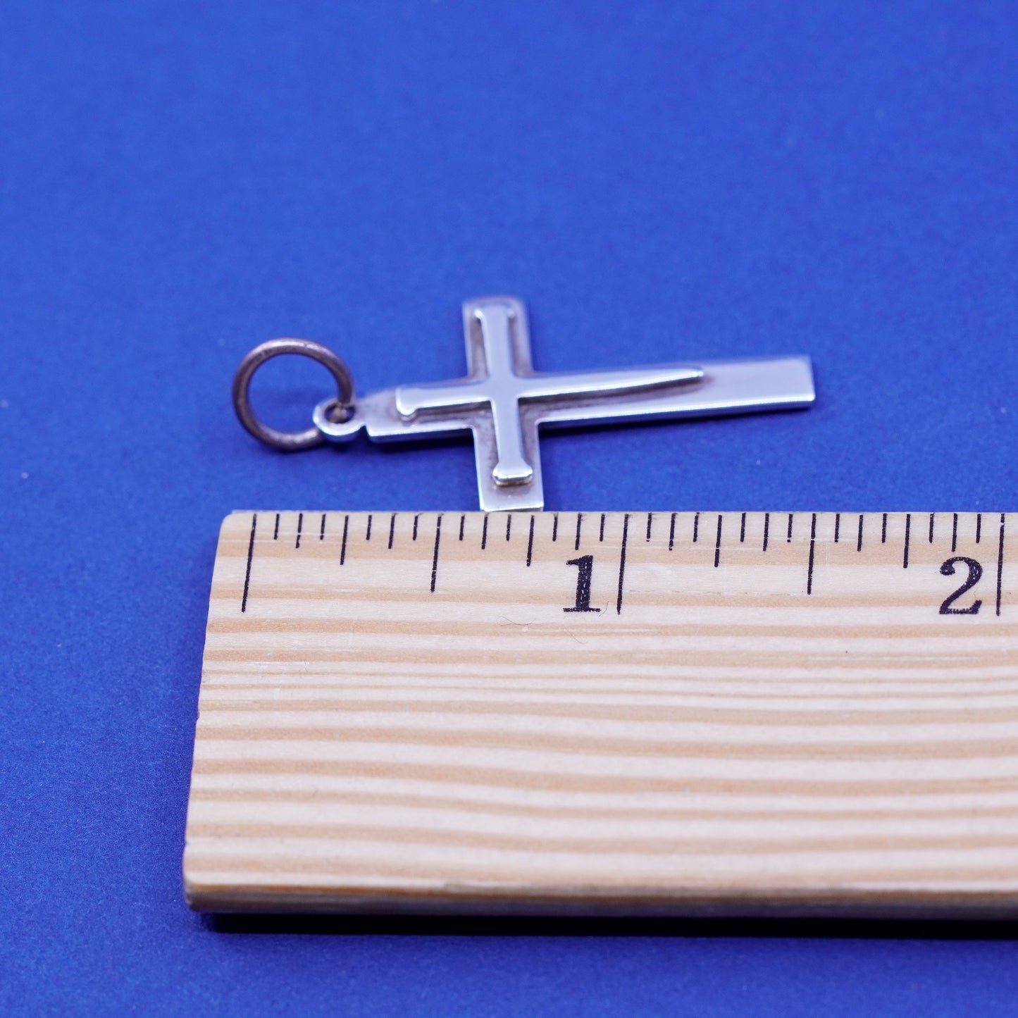 Vintage Sterling silver handmade pendant, modern relief 925 cross