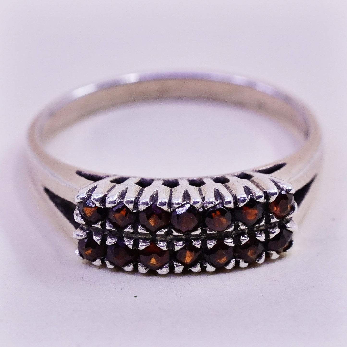 Size 8, vermeil gold over Sterling silver engagement ring 925 band cluster ruby