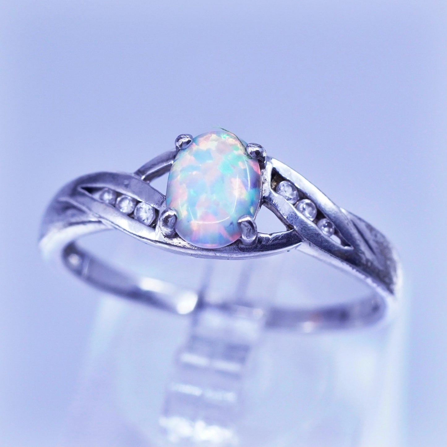 Size 11.25, vintage Sterling 925 silver handmade ring with opal and cz