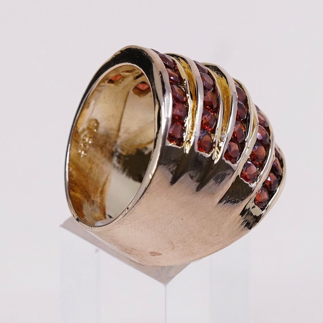 sz 10, vtg Vermeil gold over Sterling silver ring, 925 band w/ cluster ruby