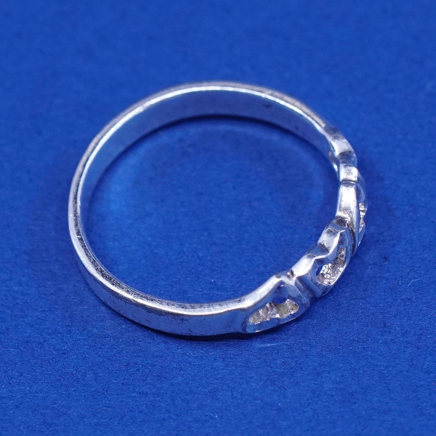 Size 7, vintage sterling silver handmade ring, 925 heart band