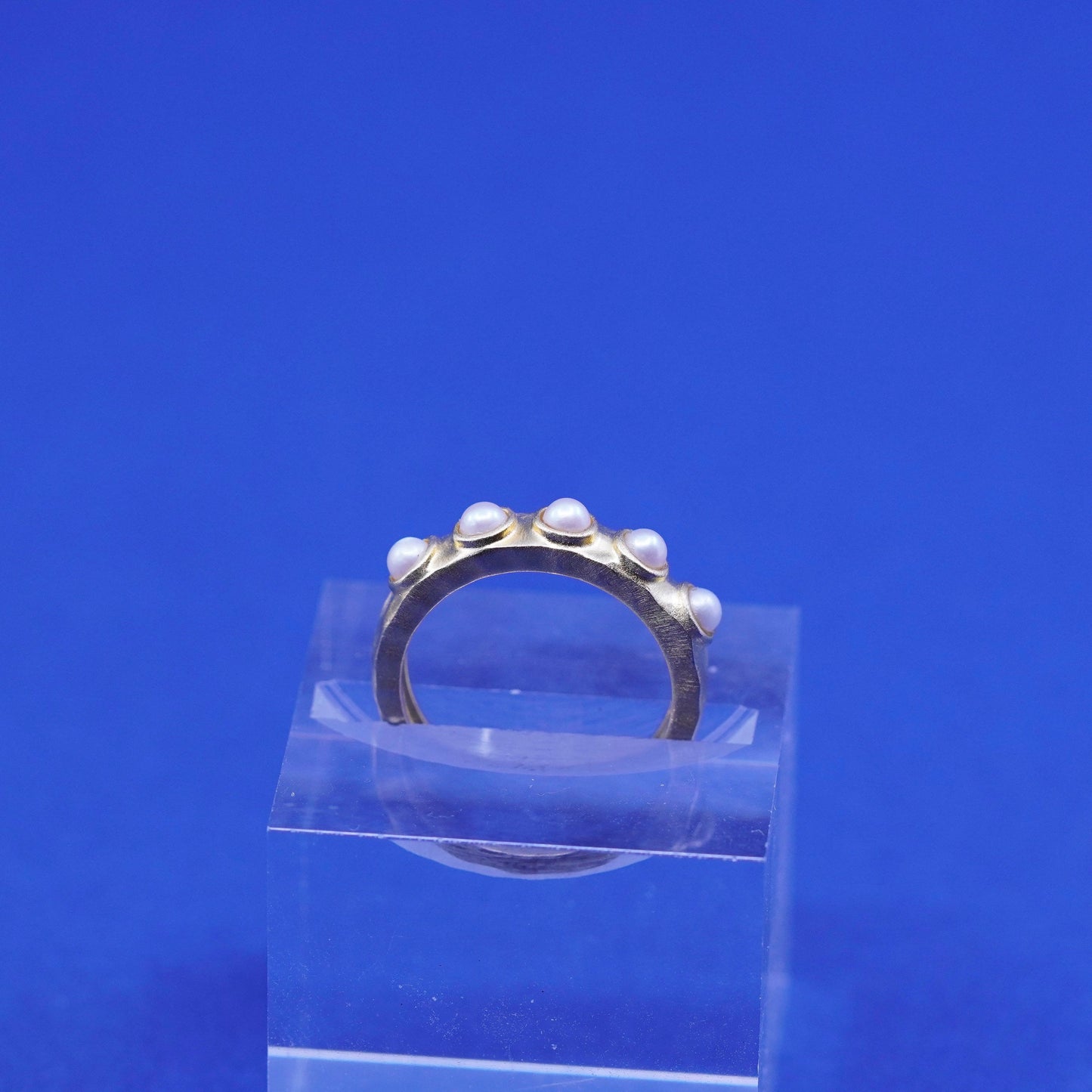 Size 6 vermeil gold filled Sterling silver engagement ring matte 925 band pearl