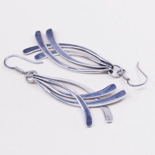 Vintage Mexico sterling silver handmade earrings, 925 curvy fringe drops