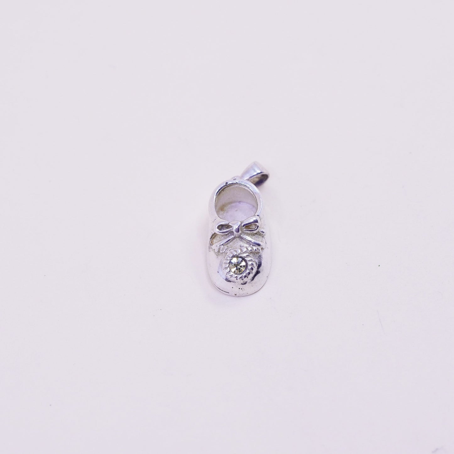 Vintage baby shoe sterling silver handmade pendant, 925 charm with cz