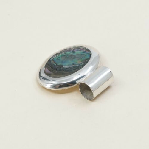 Vtg Large Sterling Silver Abalone Handmade Pendant, Mexico solid 925 silver