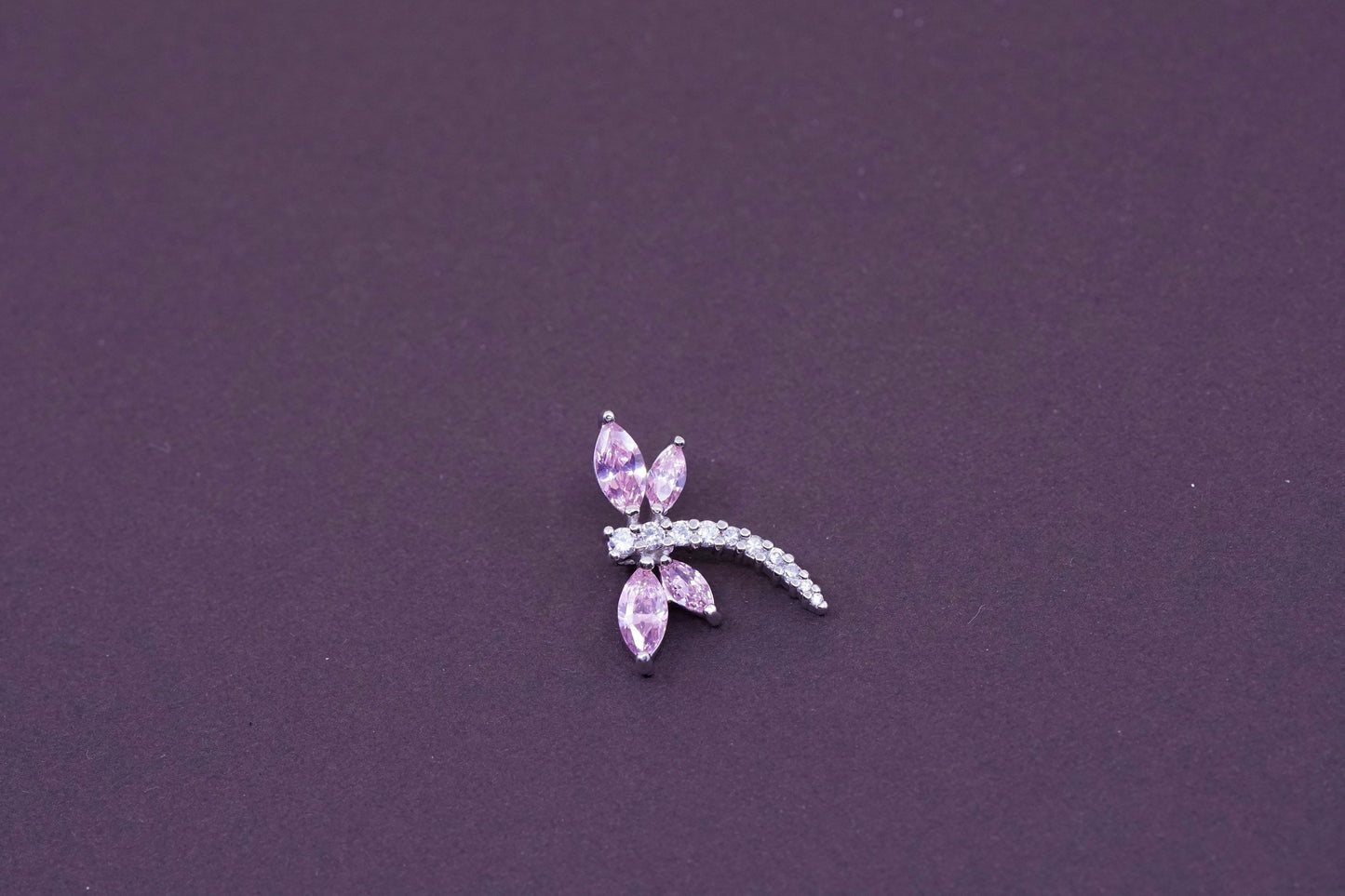 Vintage Sterling 925 silver handmade pendant with pink crystal butterfly