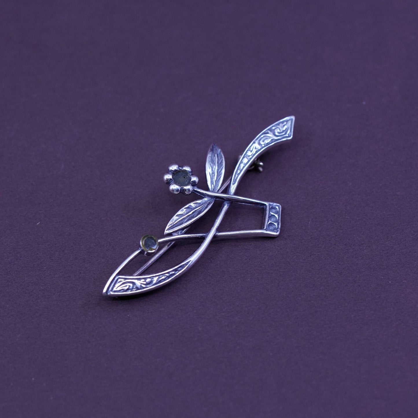 Antique handmade sterling 925 silver flower basket brooch