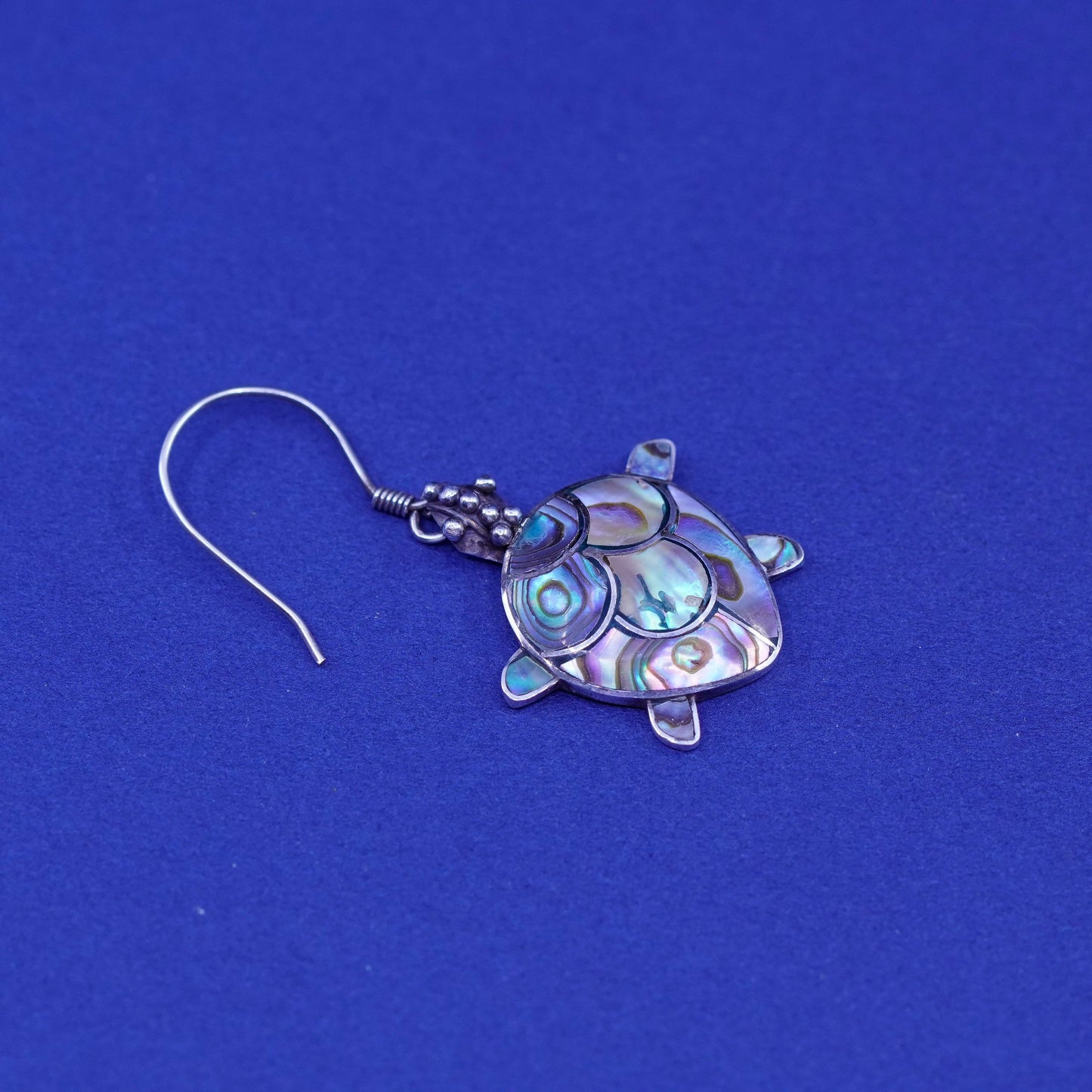Vintage Sterling silver handmade earrings, 925 turtle drops with abalone