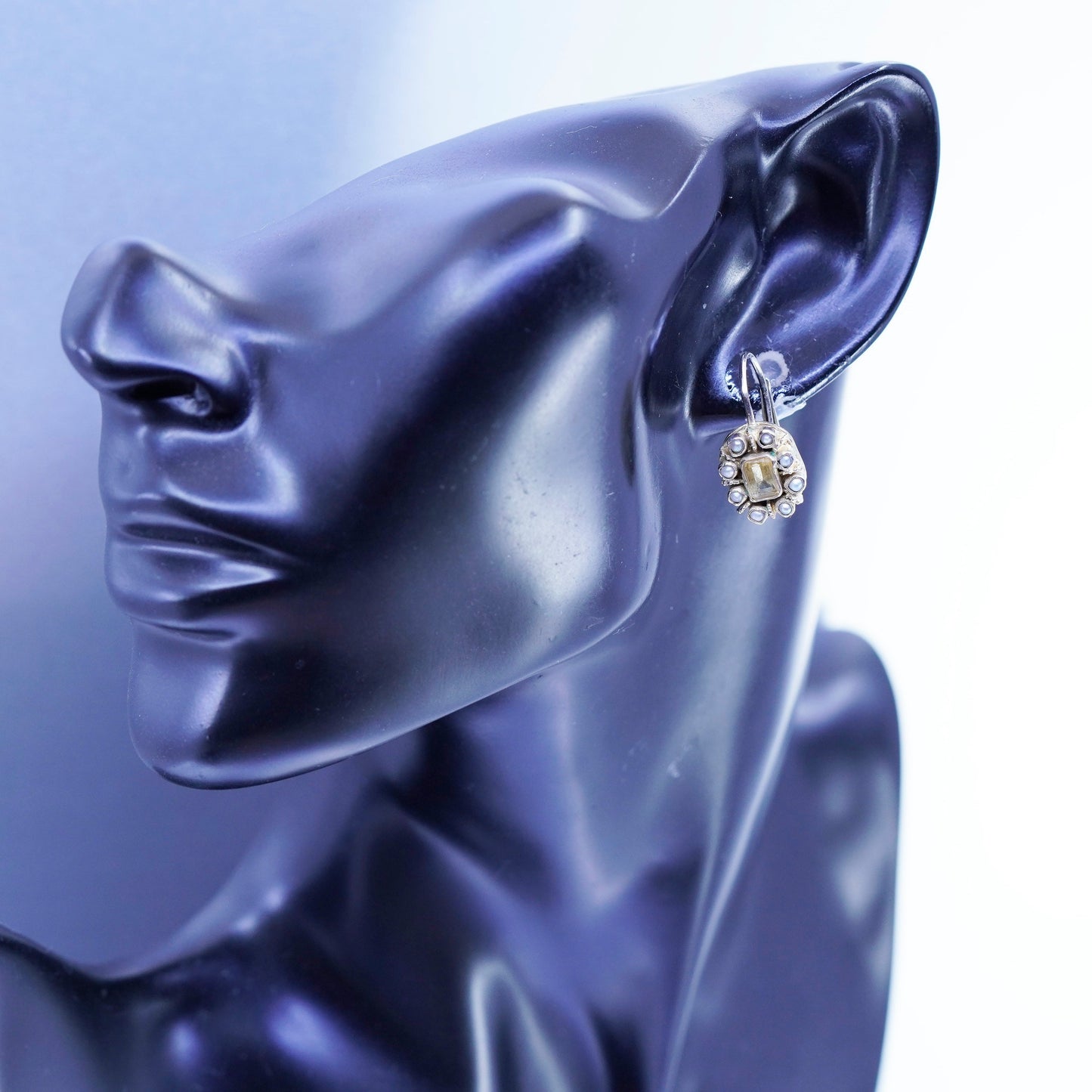 Vintage vermeil gold over Sterling 925 silver handmade earrings citrine pearls