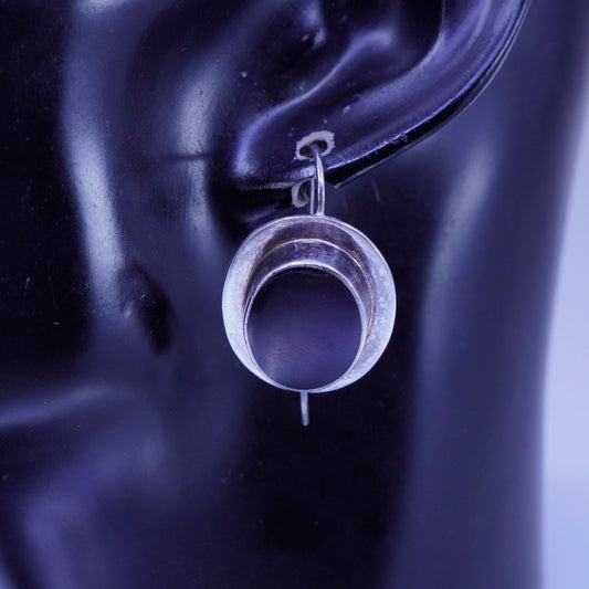 Vintage Sterling 925 silver handmade earrings with oval obsidian