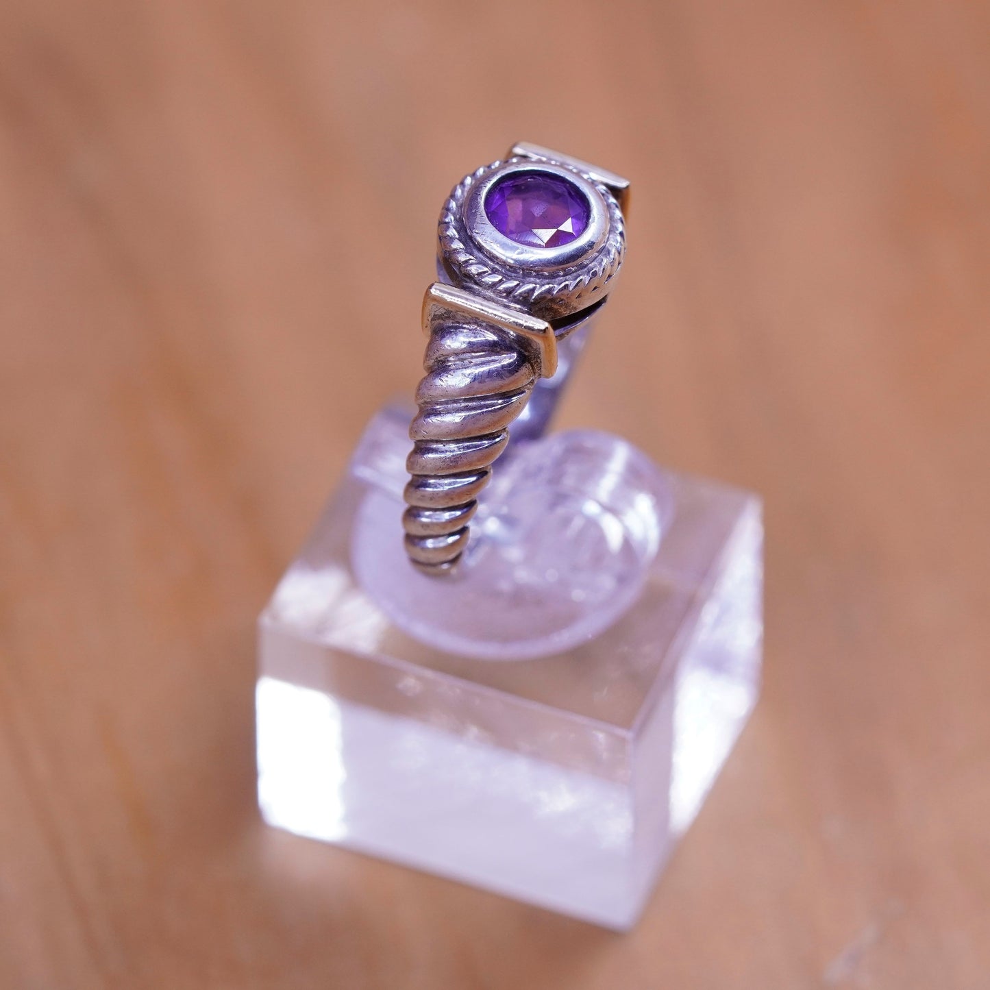 Size 8.25, 14K yellow gold with Sterling silver ring, 925 band with amethyst