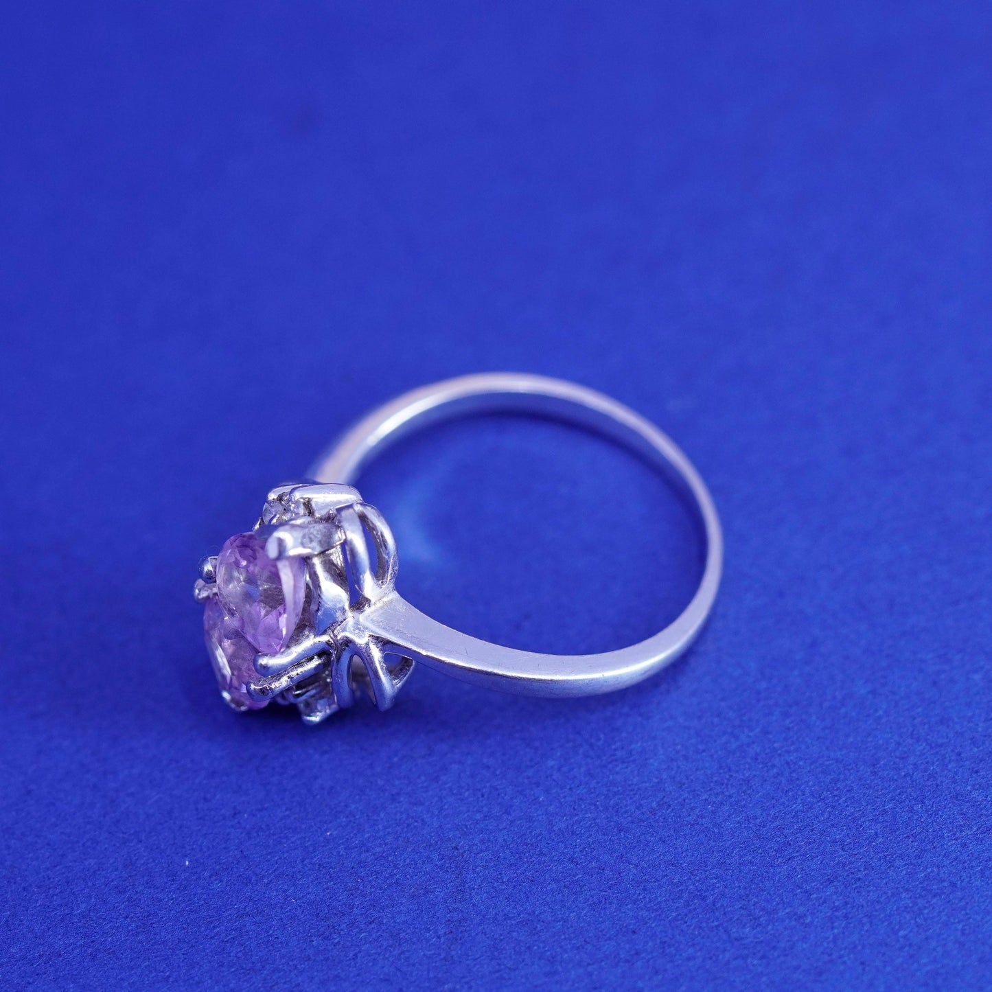 Size 8.5, vintage Sterling 925 silver handmade ring with amethyst and cz