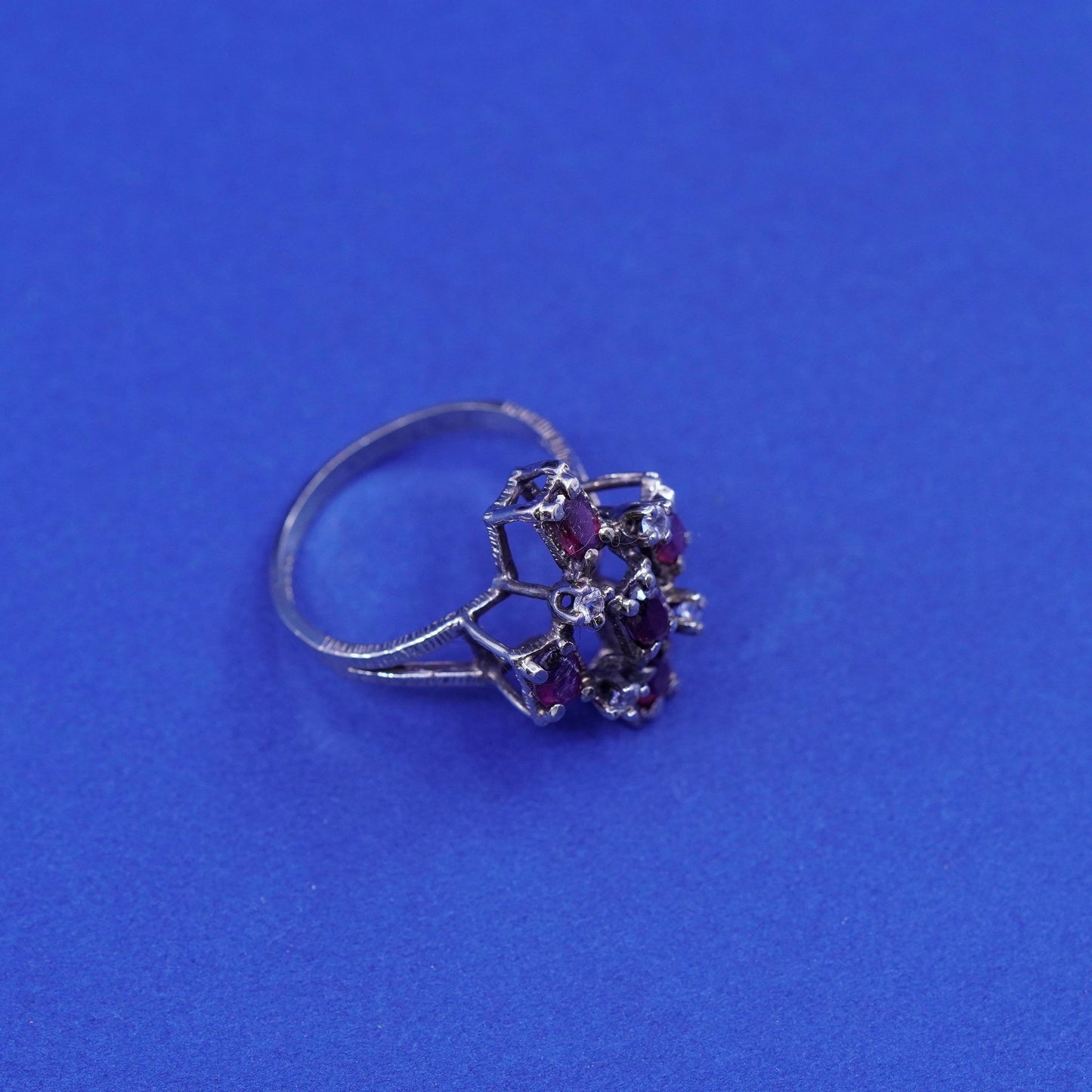Size 9, vintage vermeil gold over sterling 925 silver ring with ruby and Cz