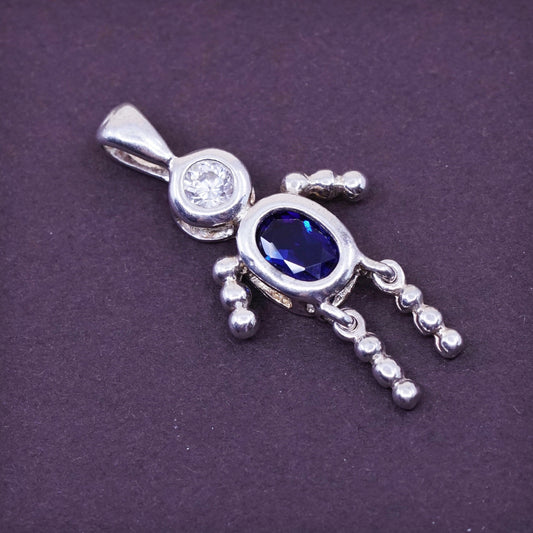 Vintage Sterling 925 silver birthstone pendant with sapphire, baby boy figure