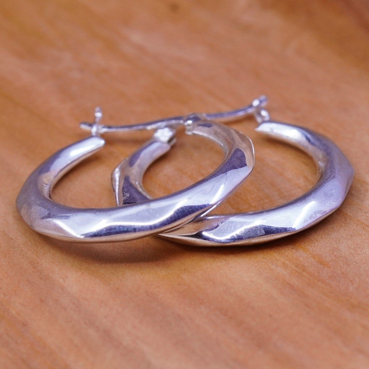 1”, vintage Italy Sterling silver handmade hoops, edgy 925 huggie earrings