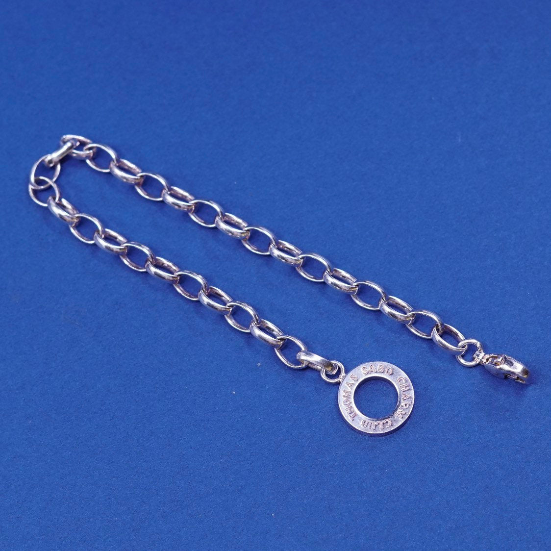 6.5", 5mm, Thomas soba Sterling silver bracelet, 925 chain w/ circle charm